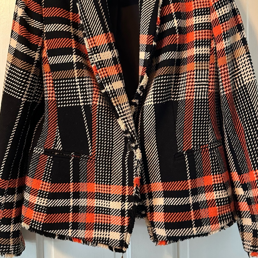 Ann Taylor Factory Black and Orange Blazer Tailored Plaid